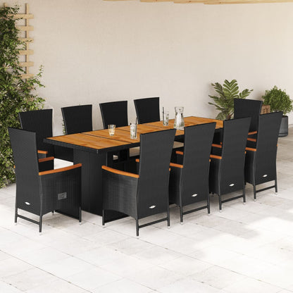 Set da Pranzo da Giardino 11 pz con Cuscini in Polyrattan Nero - homemem39