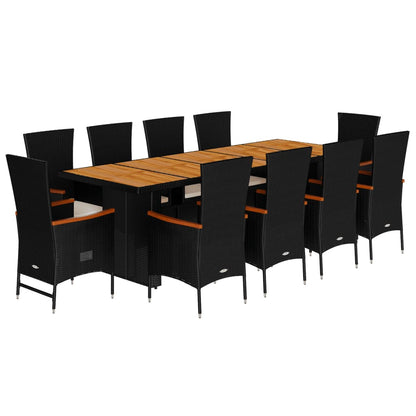 Set da Pranzo da Giardino 11 pz con Cuscini in Polyrattan Nero