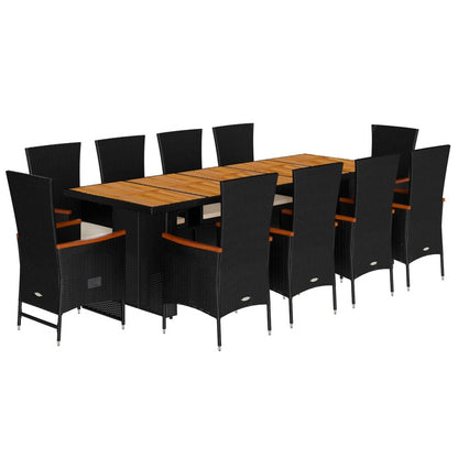 Set da Pranzo da Giardino 11 pz con Cuscini in Polyrattan Nero