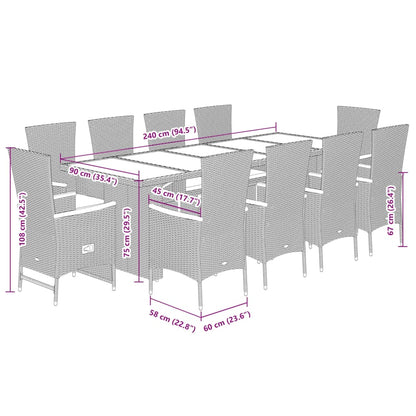 Set da Pranzo da Giardino 11 pz con Cuscini in Polyrattan Nero