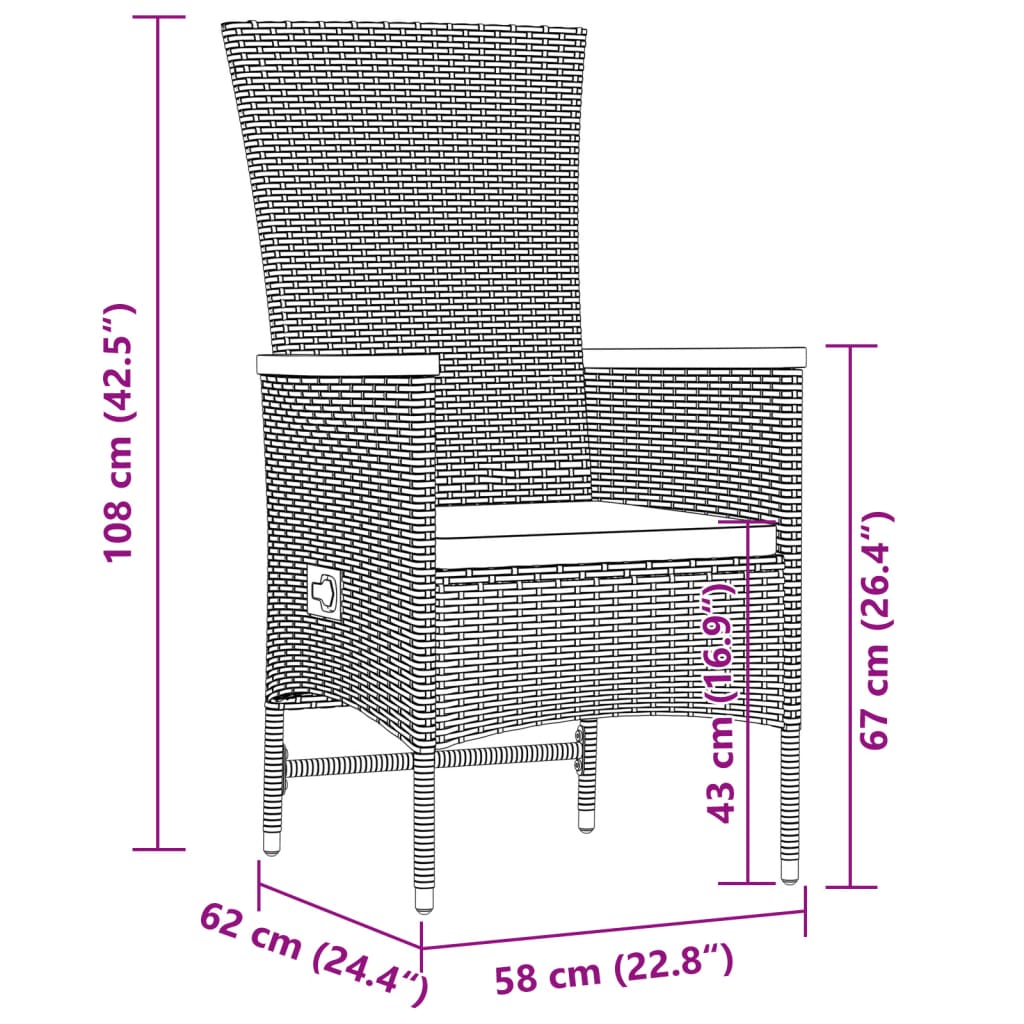Set da Pranzo da Giardino 11 pz con Cuscini in Polyrattan Nero