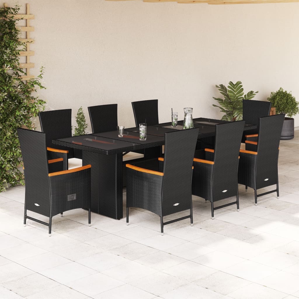 Set da Pranzo da Giardino 9 pz con Cuscini Nero in Polyrattan | homemem39