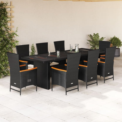 Set da Pranzo da Giardino 9 pz con Cuscini Nero in Polyrattan | homemem39