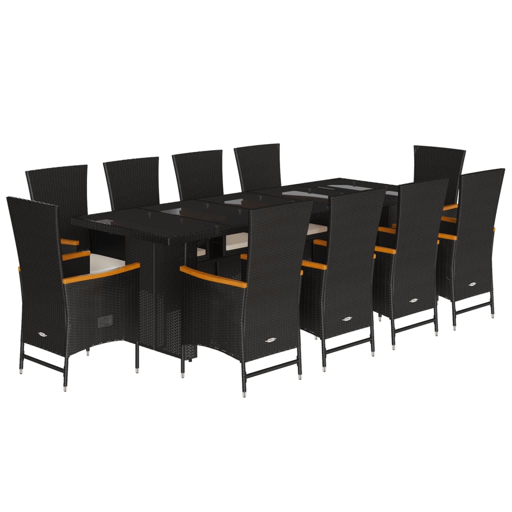 Set da Pranzo da Giardino 11 pz con Cuscini in Polyrattan Nero | homemem39