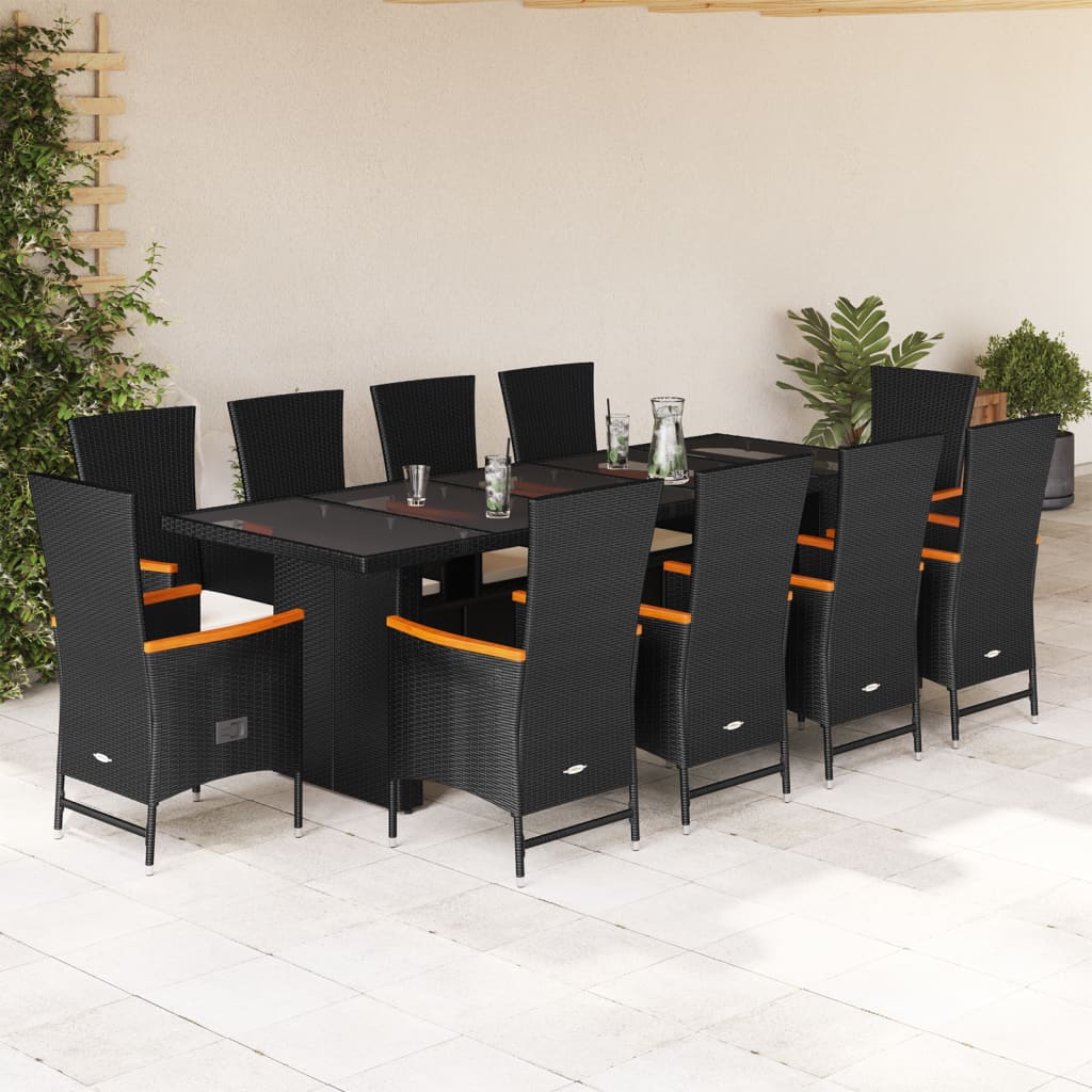 Set da Pranzo da Giardino 11 pz con Cuscini in Polyrattan Nero | homemem39