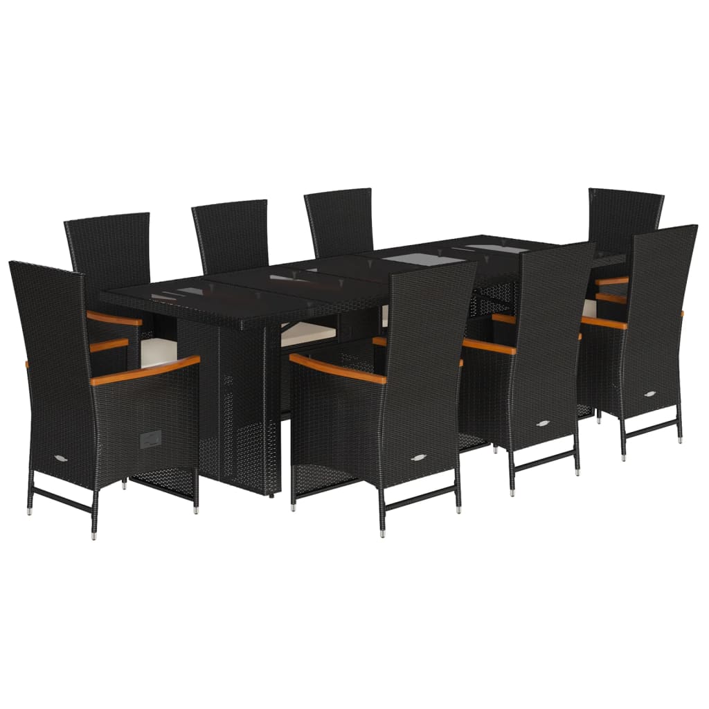 Set da Pranzo da Giardino 9 pz con Cuscini Nero in Polyrattan | homemem39