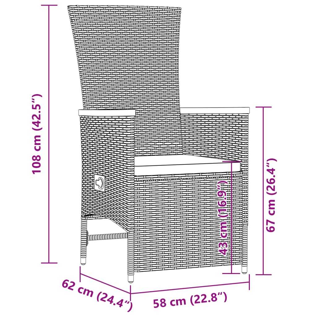 Set da Pranzo da Giardino 9 pz con Cuscini Nero in Polyrattan | homemem39