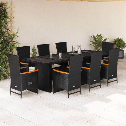 Set da Pranzo da Giardino 9 pz con Cuscini Nero in Polyrattan | homemem39