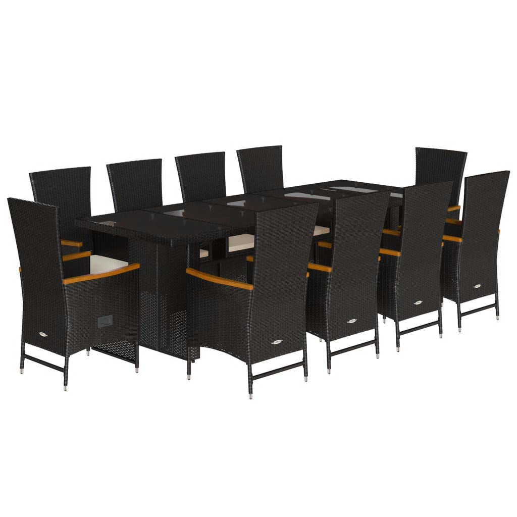 Set da Pranzo da Giardino 11 pz con Cuscini in Polyrattan Nero | homemem39