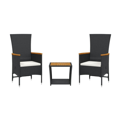Set da Pranzo da Giardino 3 pz con Cuscini Nero in Polyrattan | homemem39