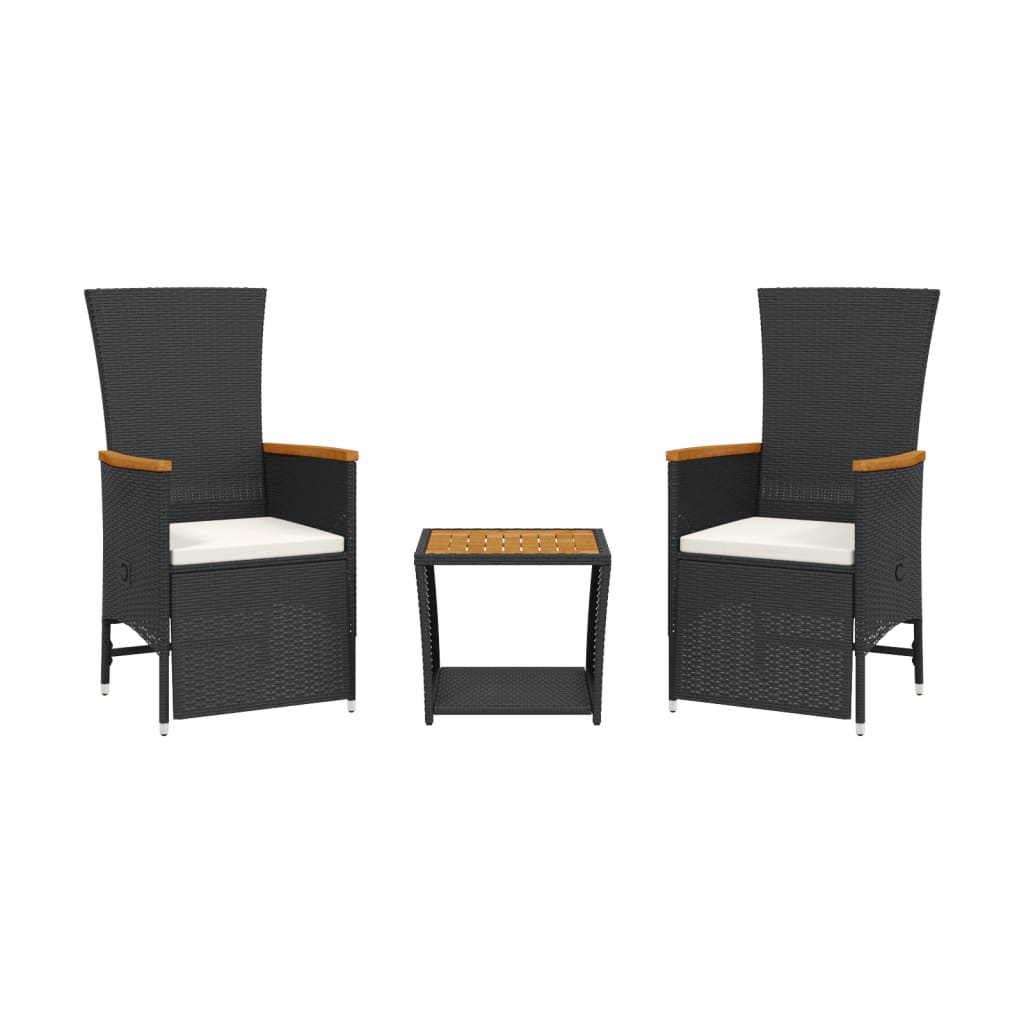 Set da Pranzo da Giardino 3 pz con Cuscini Nero in Polyrattan | homemem39