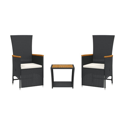 Set da Pranzo da Giardino 3 pz con Cuscini Nero in Polyrattan | homemem39