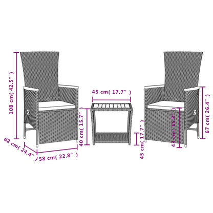 Set da Pranzo da Giardino 3 pz con Cuscini Nero in Polyrattan | homemem39
