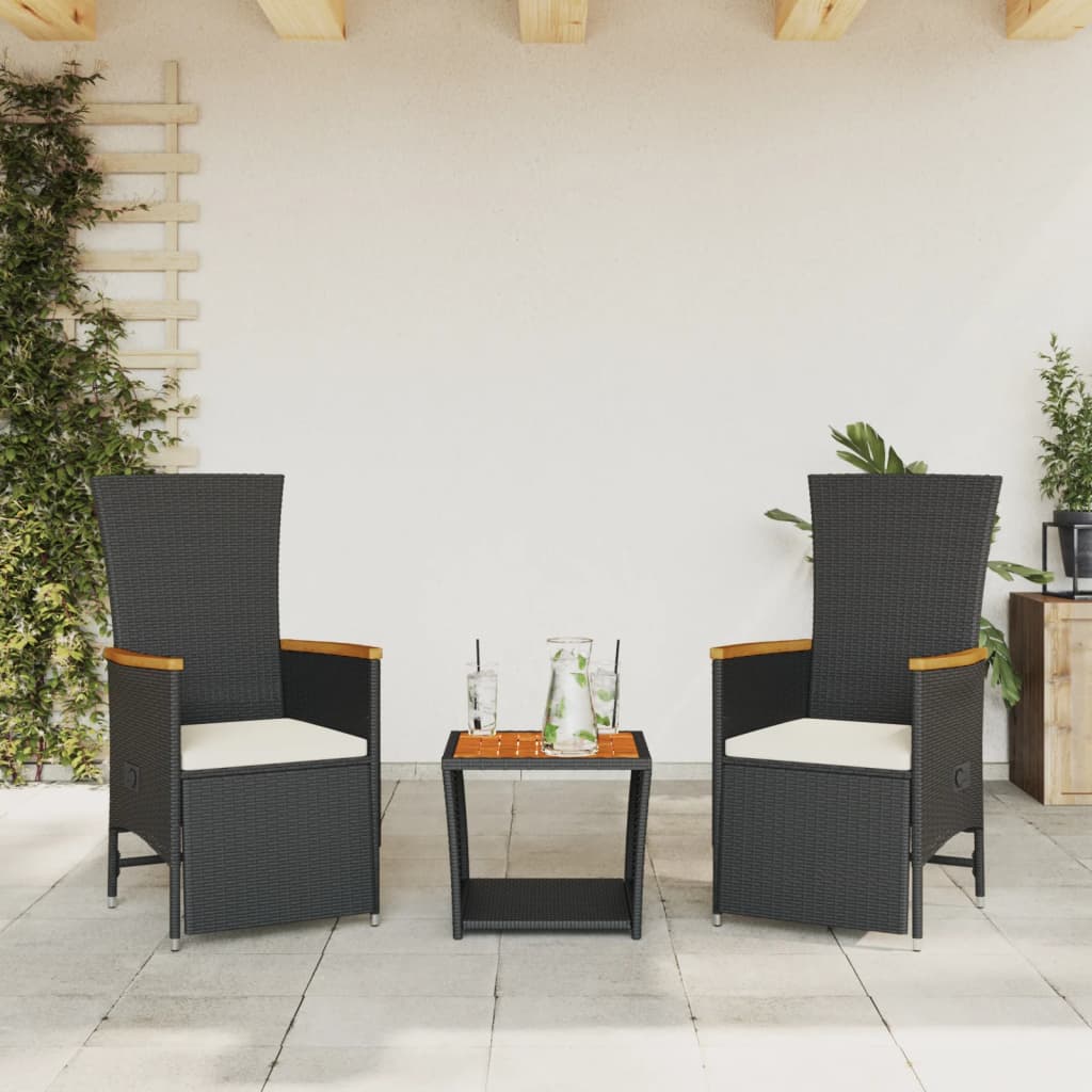 Set da Pranzo da Giardino 3 pz con Cuscini Nero in Polyrattan | homemem39