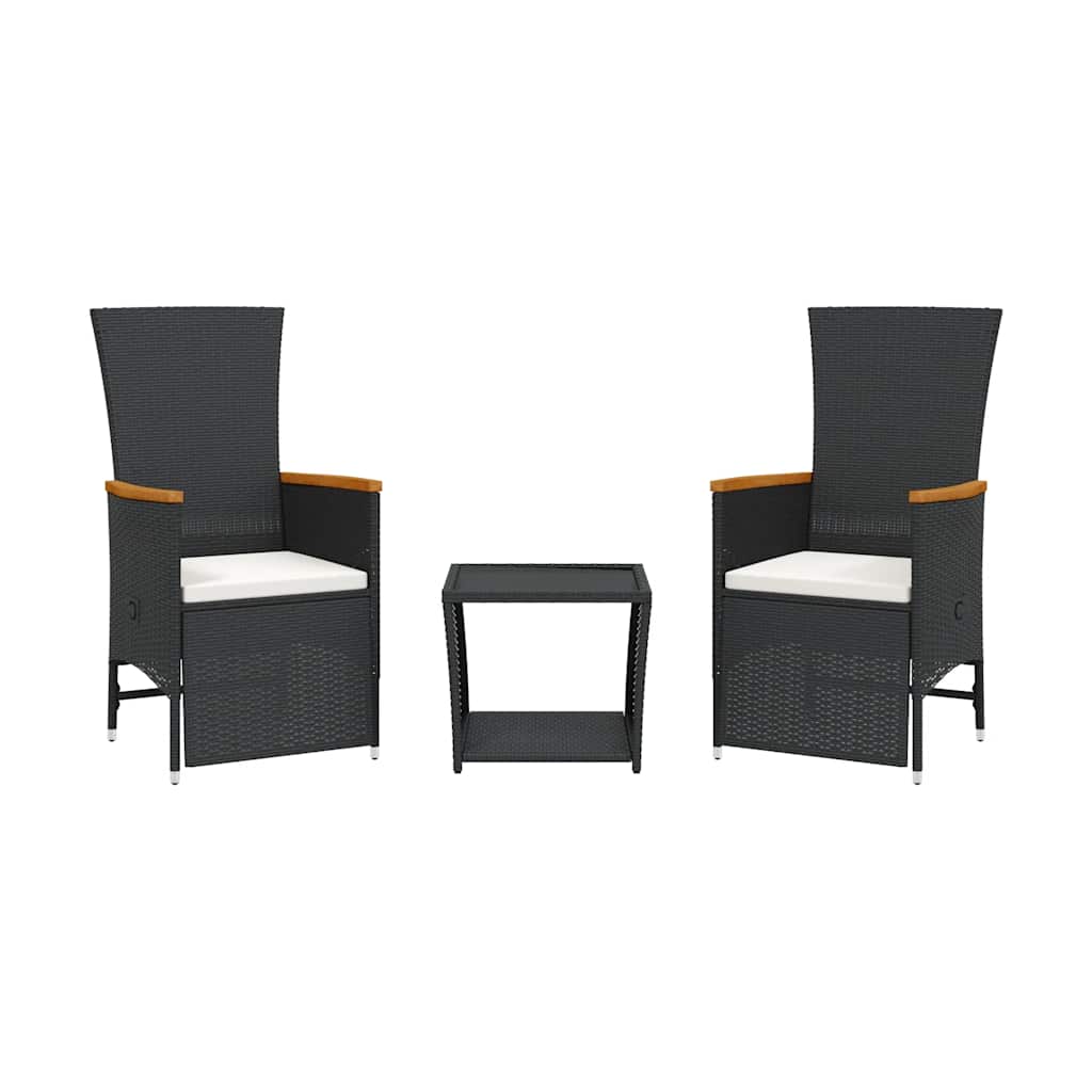 Set da Pranzo da Giardino 3 pz con Cuscini Nero in Polyrattan | homemem39