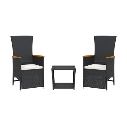 Set da Pranzo da Giardino 3 pz con Cuscini Nero in Polyrattan | homemem39
