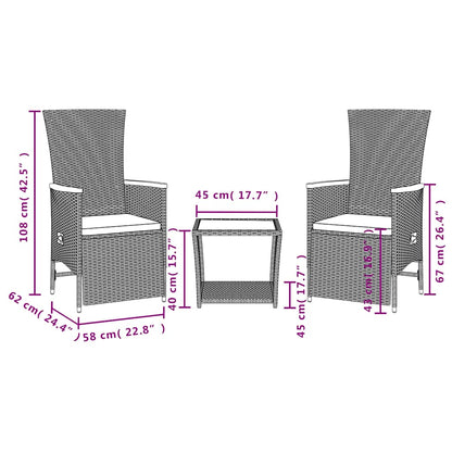 Set da Pranzo da Giardino 3 pz con Cuscini Nero in Polyrattan | homemem39
