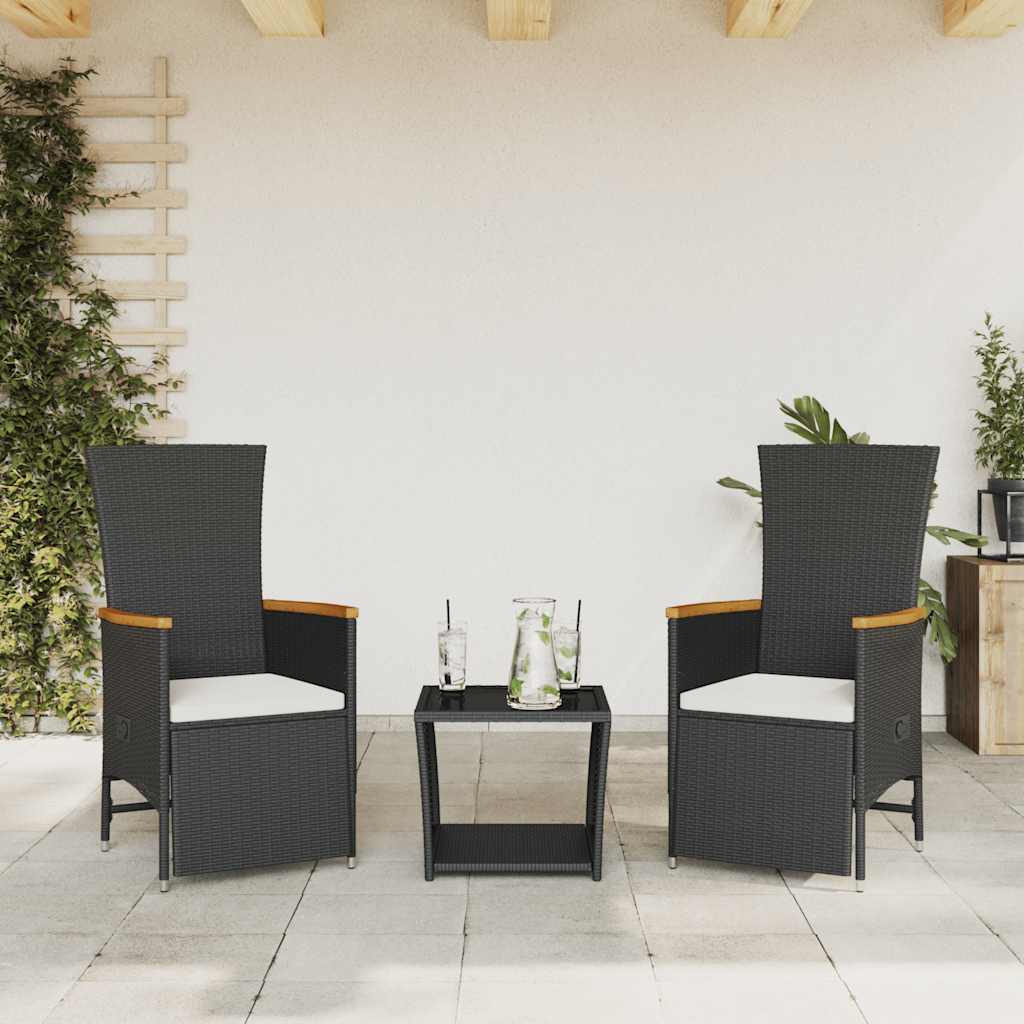 Set da Pranzo da Giardino 3 pz con Cuscini Nero in Polyrattan | homemem39