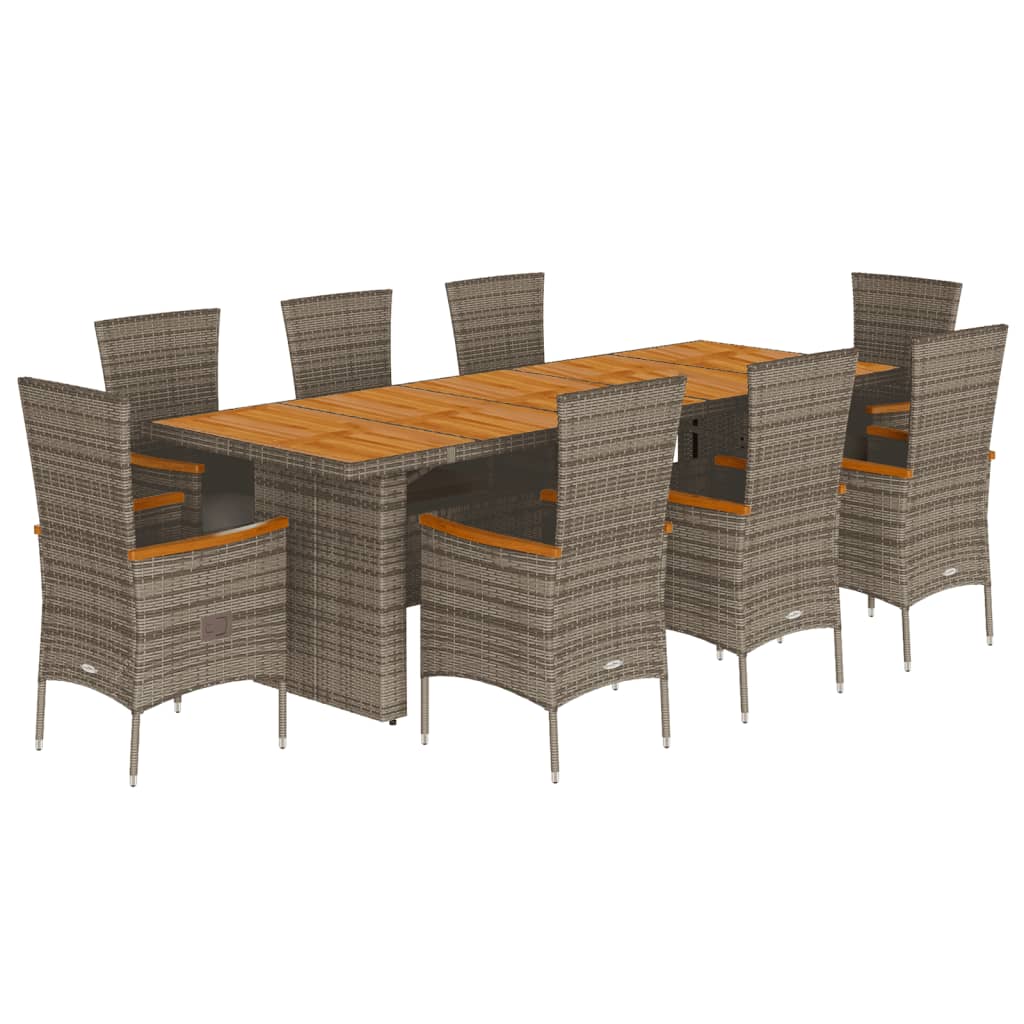 Set da Pranzo da Giardino 9 pz con Cuscini in Polyrattan Grigio | homemem39
