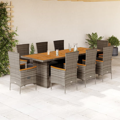Set da Pranzo da Giardino 9 pz con Cuscini in Polyrattan Grigio | homemem39