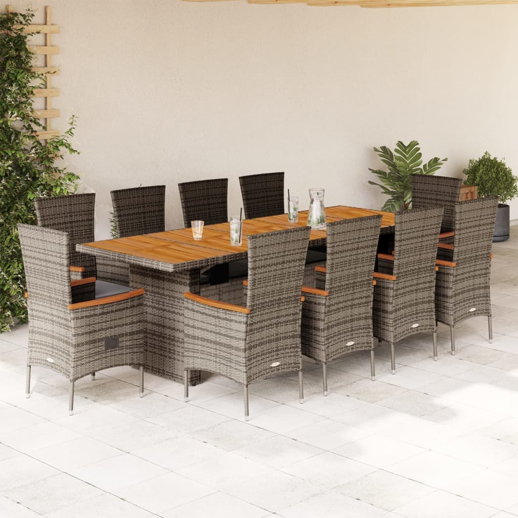 Set da Pranzo da Giardino 11pz con Cuscini in Polyrattan Grigio | homemem39