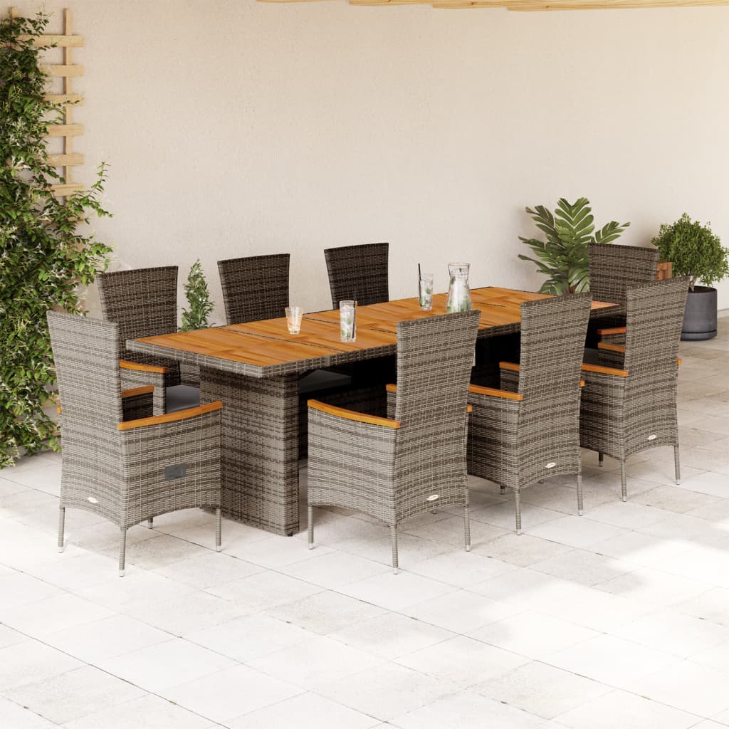 Set da Pranzo da Giardino 9 pz con Cuscini in Polyrattan Grigio | homemem39