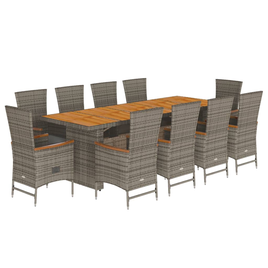 Set da Pranzo da Giardino 11pz con Cuscini in Polyrattan Grigio | homemem39