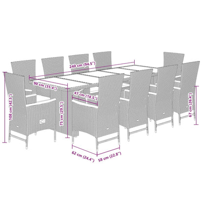 Set da Pranzo da Giardino 11pz con Cuscini in Polyrattan Grigio | homemem39