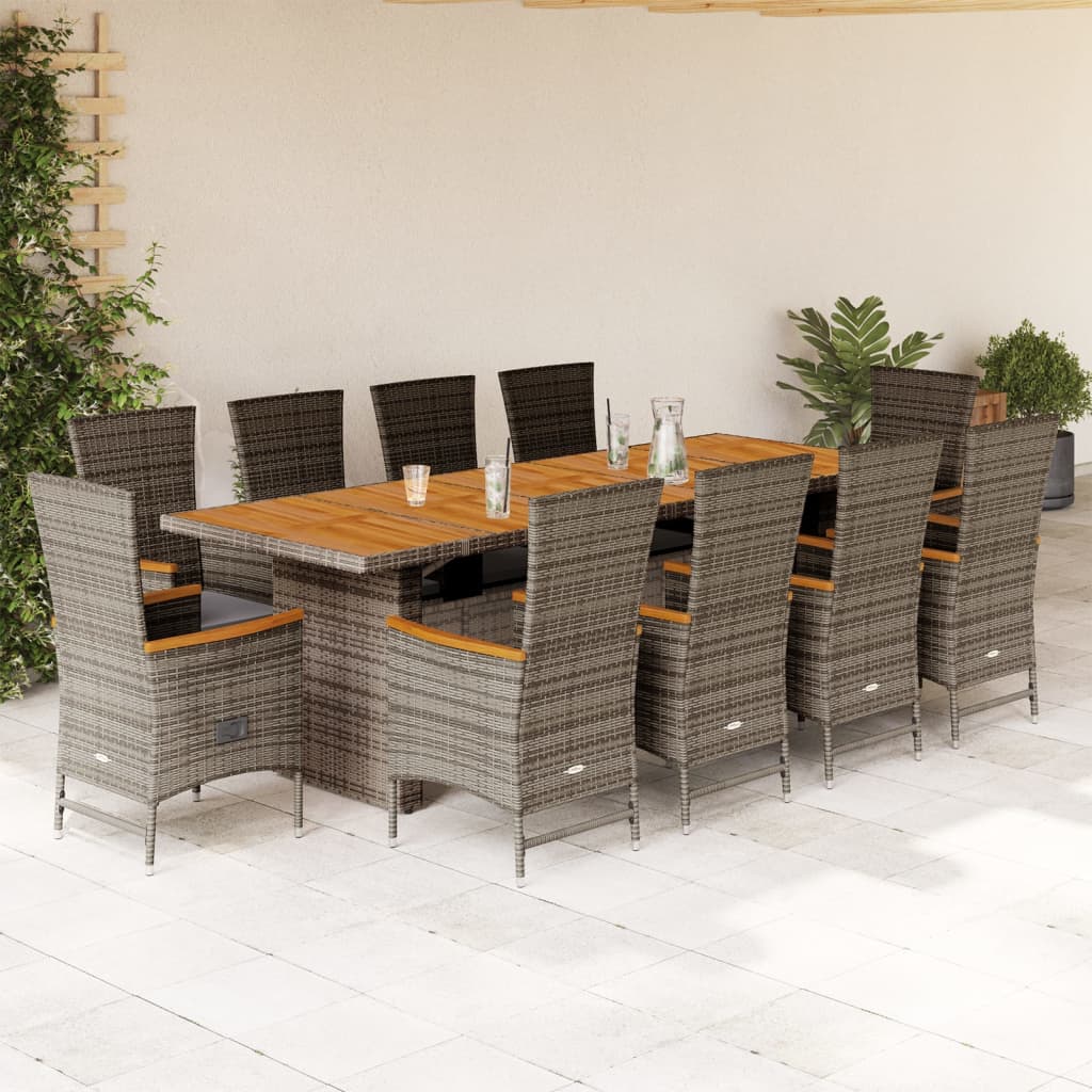 Set da Pranzo da Giardino 11pz con Cuscini in Polyrattan Grigio | homemem39