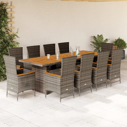 Set da Pranzo da Giardino 11pz con Cuscini in Polyrattan Grigio | homemem39