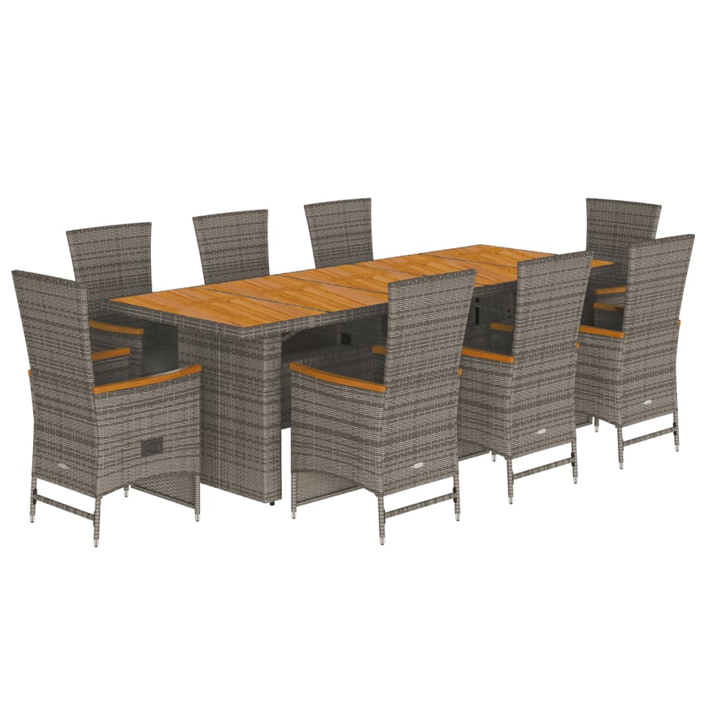 Set da Pranzo da Giardino 9 pz con Cuscini in Polyrattan Grigio | homemem39