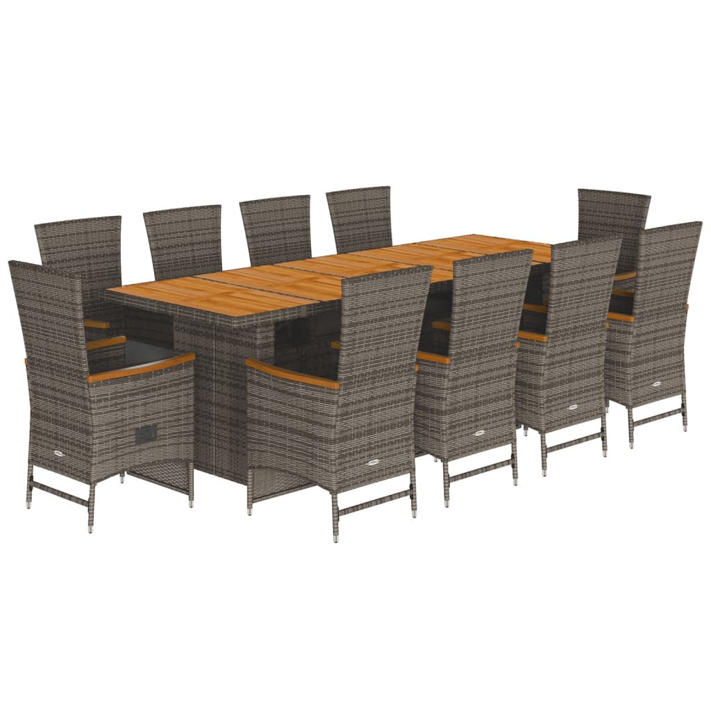 Set da Pranzo da Giardino 11pz con Cuscini in Polyrattan Grigio | homemem39