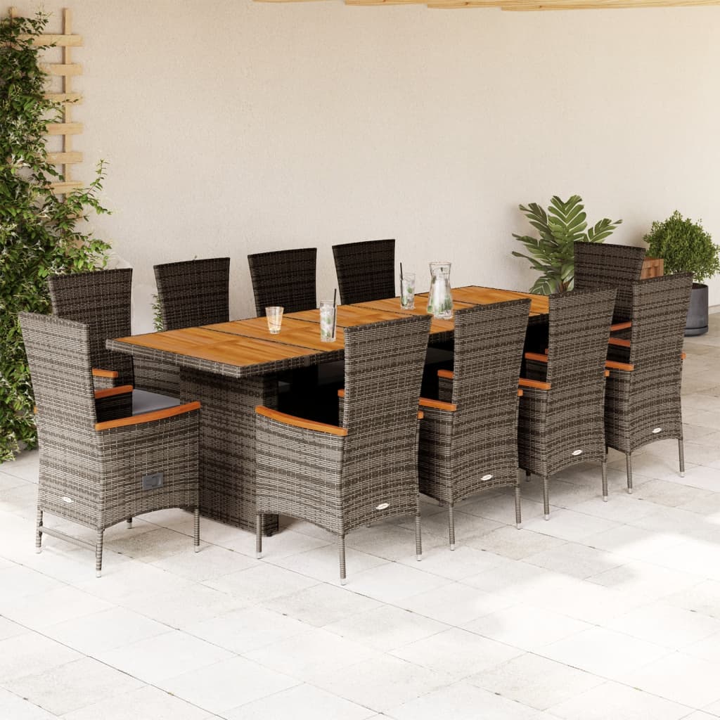 Set da Pranzo da Giardino 11pz con Cuscini in Polyrattan Grigio | homemem39
