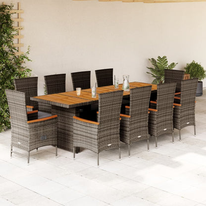 Set da Pranzo da Giardino 11pz con Cuscini in Polyrattan Grigio | homemem39