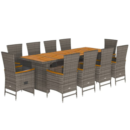 Set da Pranzo da Giardino 11pz con Cuscini in Polyrattan Grigio | homemem39