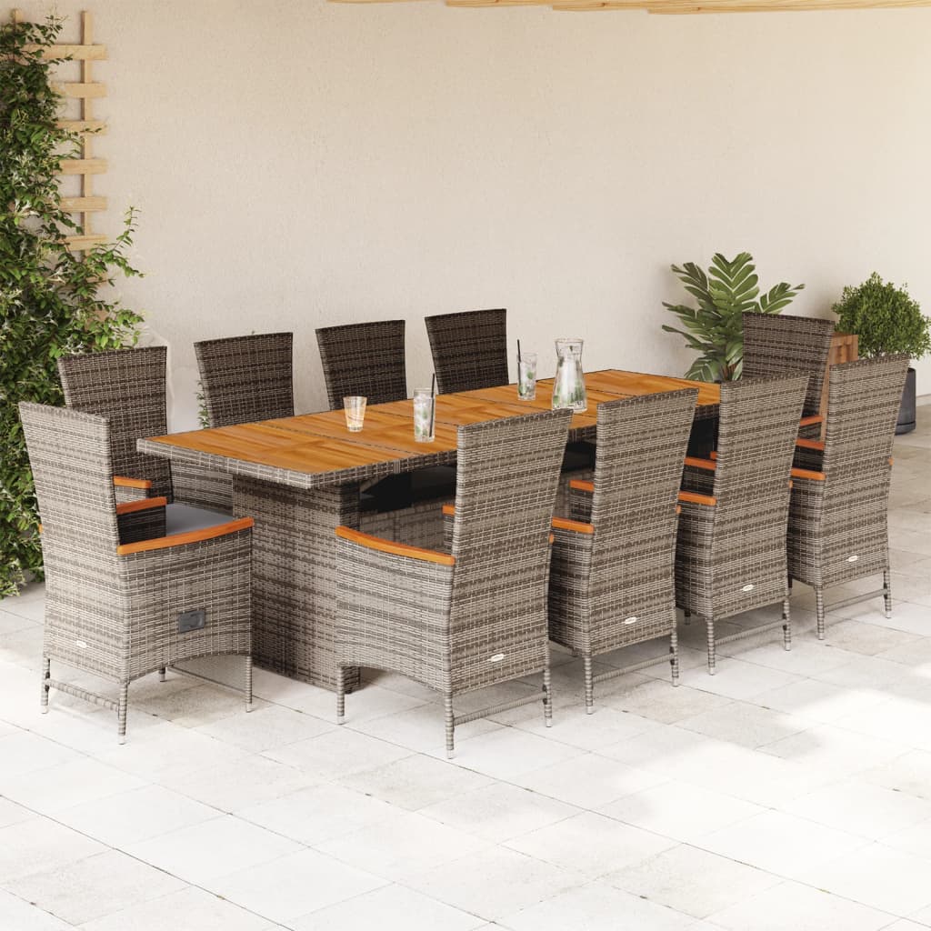 Set da Pranzo da Giardino 11pz con Cuscini in Polyrattan Grigio | homemem39