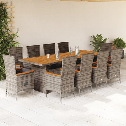 Set da Pranzo da Giardino 11pz con Cuscini in Polyrattan Grigio | homemem39