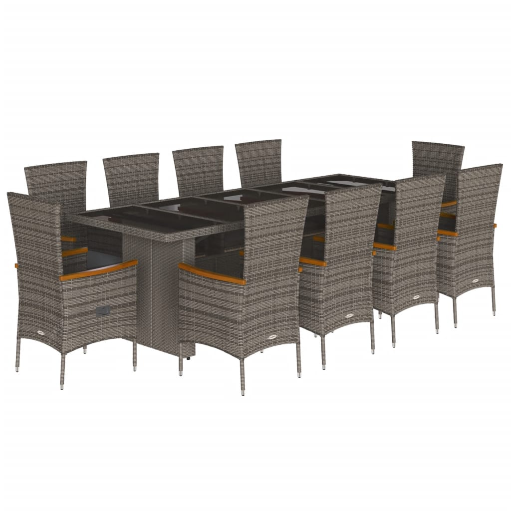 Set da Pranzo da Giardino 11pz con Cuscini in Polyrattan Grigio | homemem39