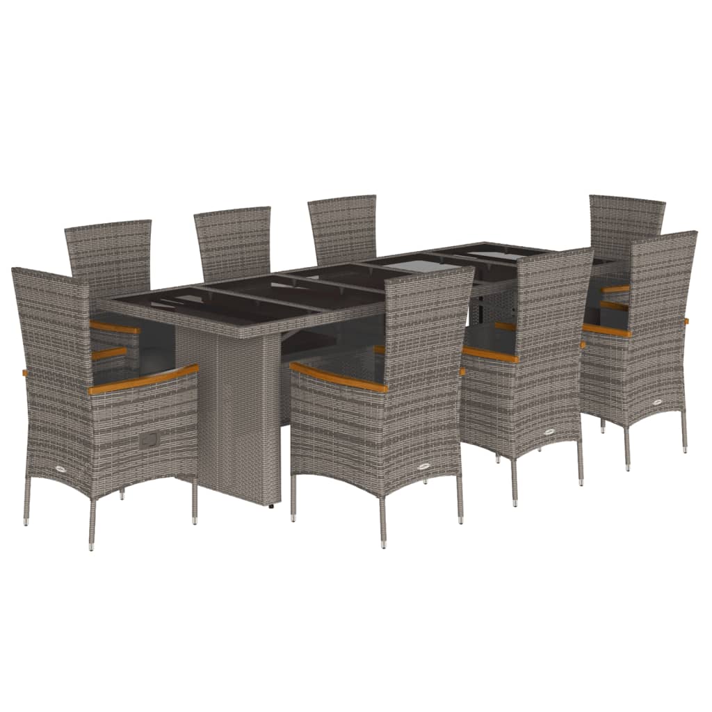 Set da Pranzo da Giardino 9 pz con Cuscini in Polyrattan Grigio | homemem39