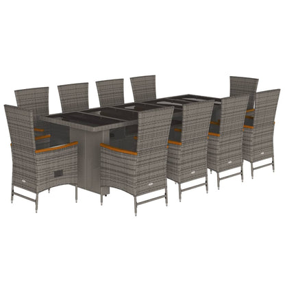 Set da Pranzo da Giardino 11pz con Cuscini in Polyrattan Grigio