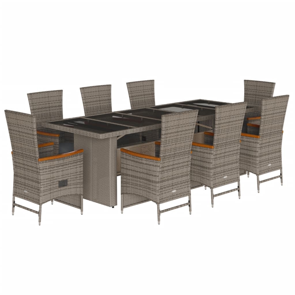 Set da Pranzo da Giardino 9 pz con Cuscini in Polyrattan Grigio | homemem39