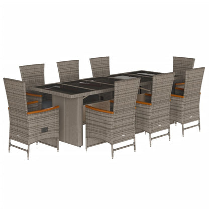 Set da Pranzo da Giardino 9 pz con Cuscini in Polyrattan Grigio | homemem39