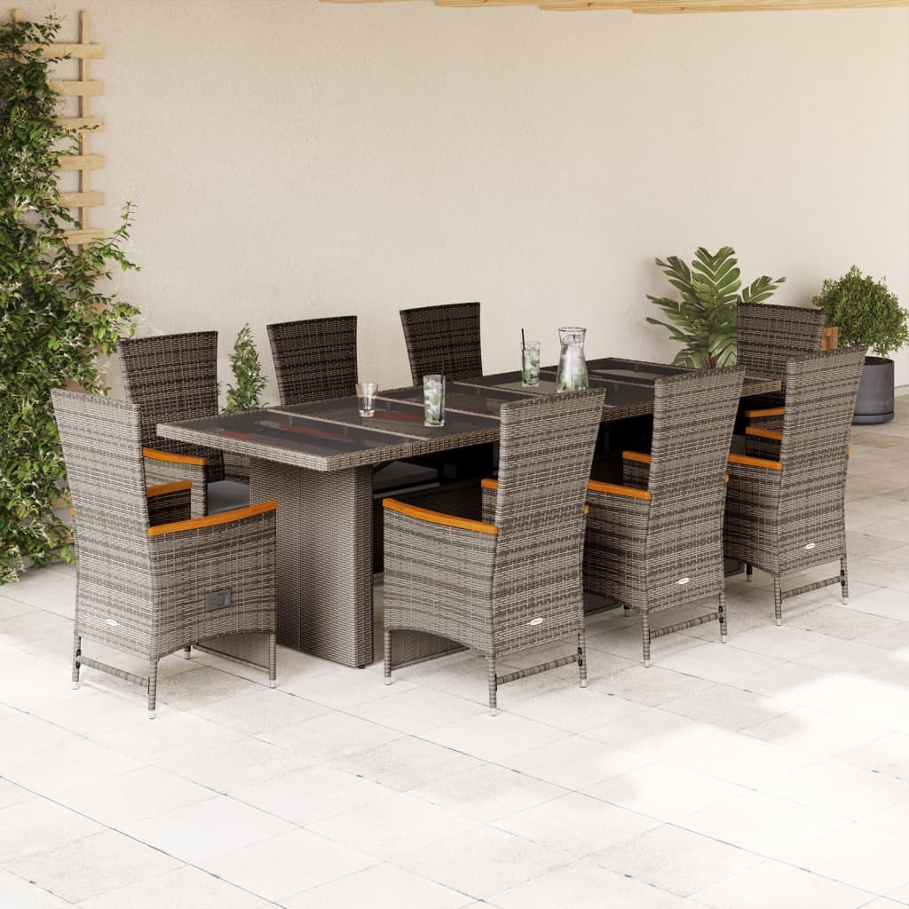 Set da Pranzo da Giardino 9 pz con Cuscini in Polyrattan Grigio | homemem39