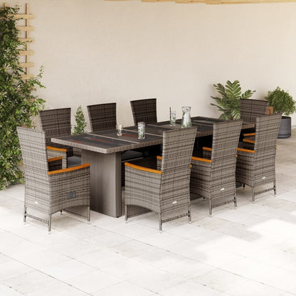 Set da Pranzo da Giardino 9 pz con Cuscini in Polyrattan Grigio | homemem39