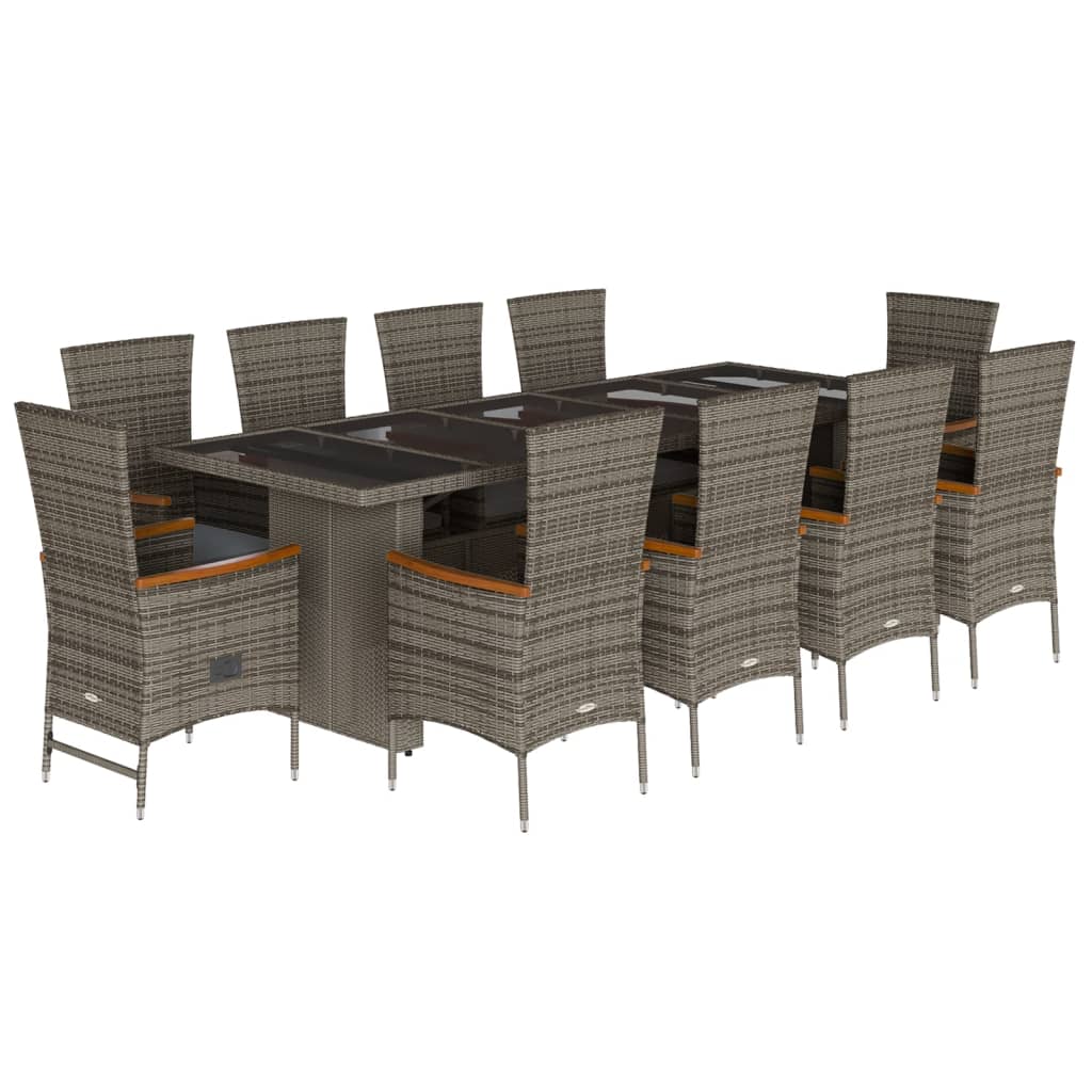 Set da Pranzo da Giardino 11pz con Cuscini in Polyrattan Grigio | homemem39