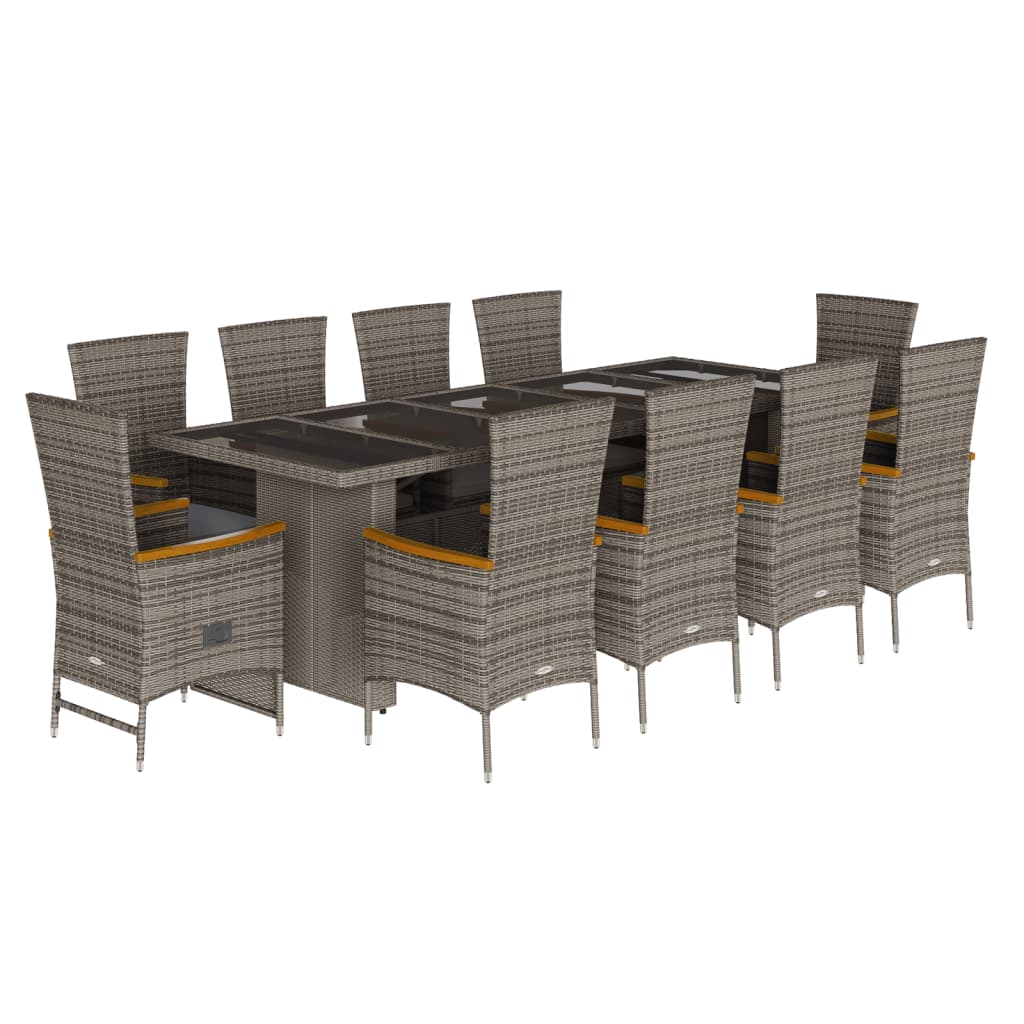 Set da Pranzo da Giardino 11pz con Cuscini in Polyrattan Grigio | homemem39