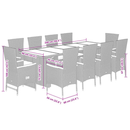 Set da Pranzo da Giardino 11pz con Cuscini in Polyrattan Grigio | homemem39