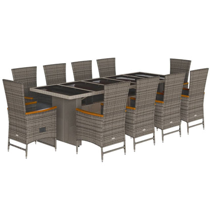 Set da Pranzo da Giardino 11pz con Cuscini in Polyrattan Grigio