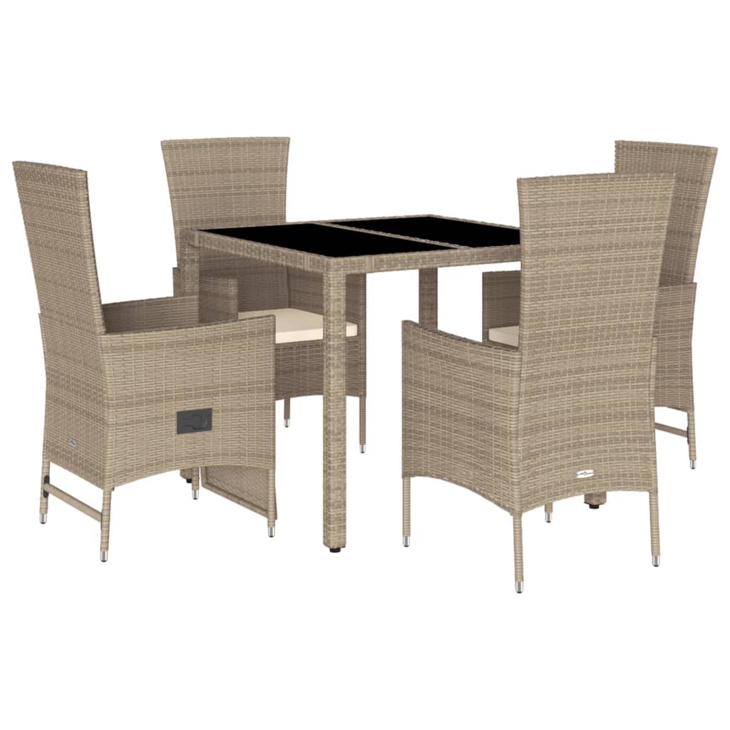 Set da Pranzo da Giardino 5 pz con Cuscini Beige in Polyrattan | homemem39