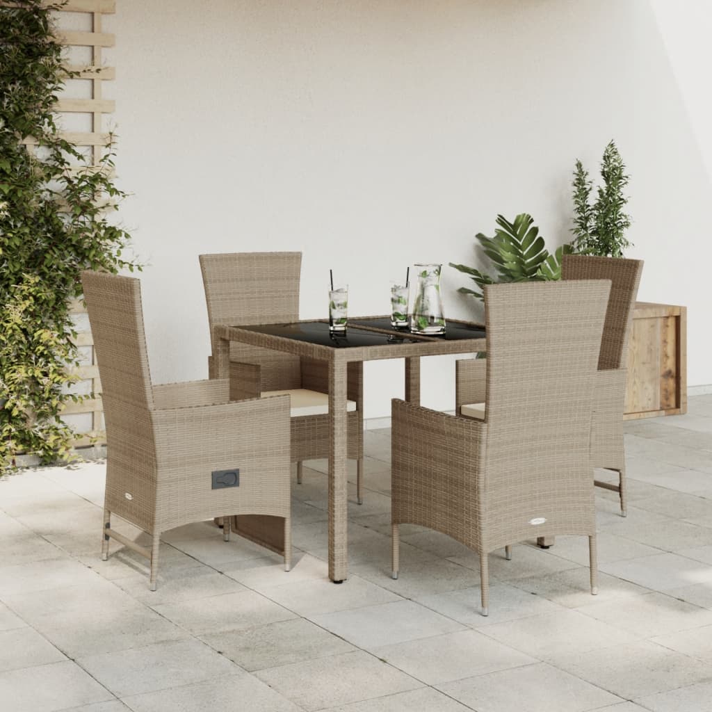 Set da Pranzo da Giardino 5 pz con Cuscini Beige in Polyrattan - homemem39